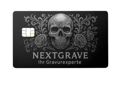 Kredit-/Debitkarte aus Metall - Farbe: Schwarz Matt / Gravur: Silber - Kleiner Chip