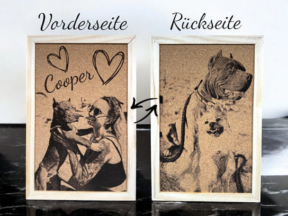 Lasergraviertes Foto auf Kork mit Holzrahmen (Querformat)