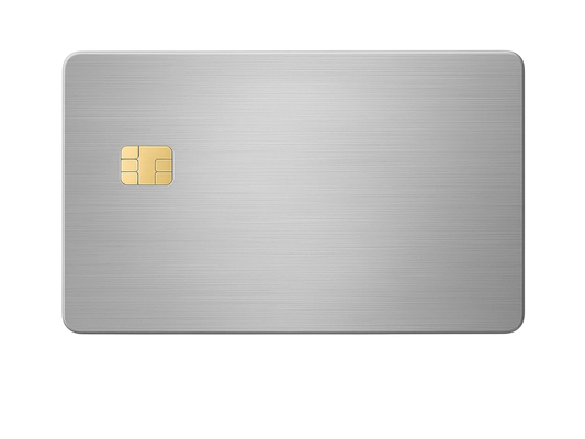 Kredit-/Debitkarte aus Metall - Farbe: Silber Chrome / Gravur: Schwarz - Kleiner Chip